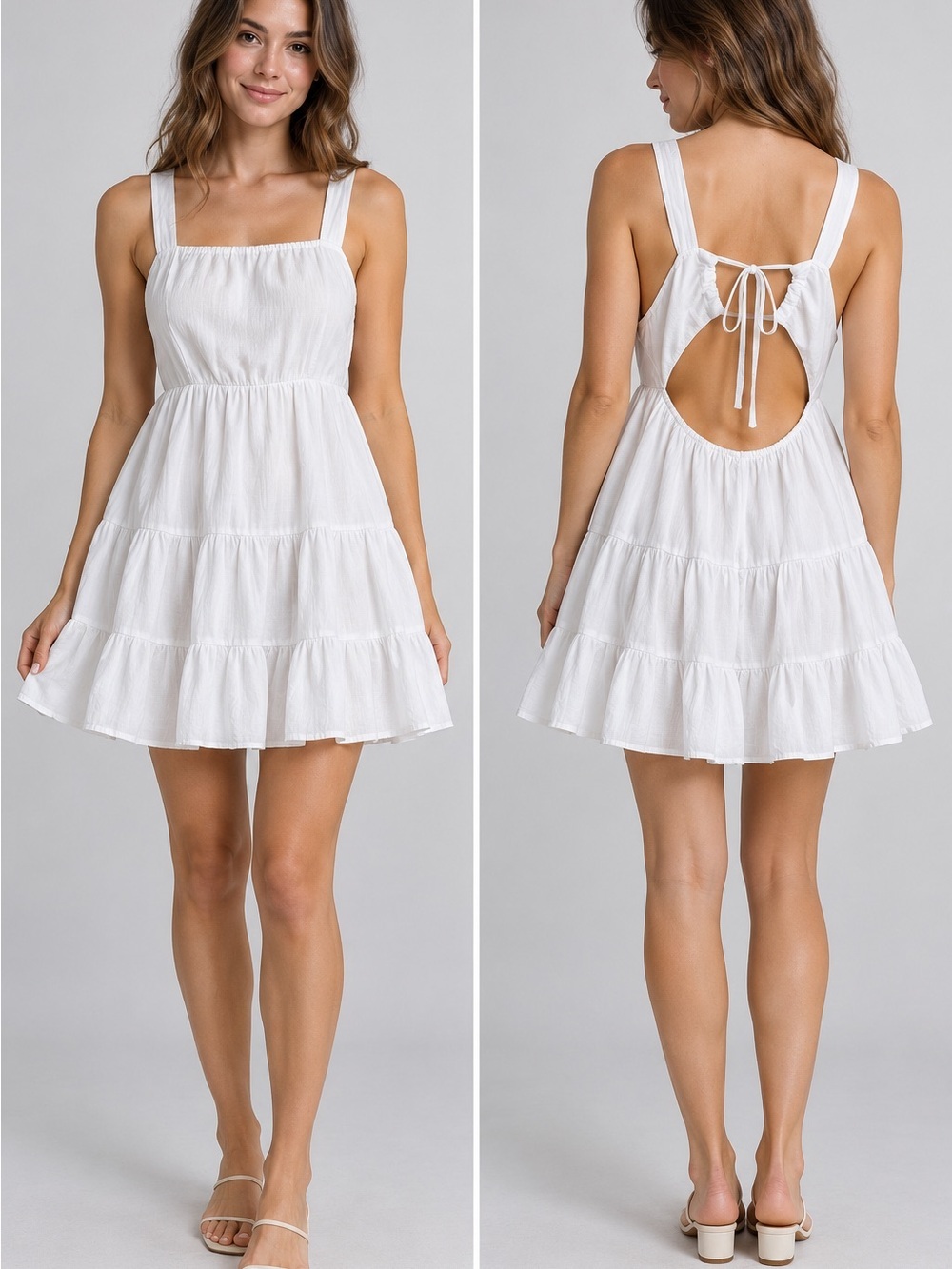 Trixxi White Tiered Mini Dress with Open Back Tie